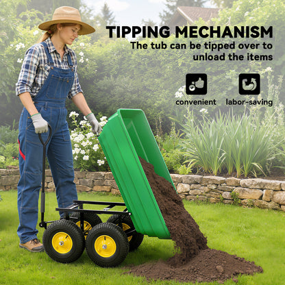 Outsunny 75 Litre Large Garden Cart, Tipping Wheelbarrows Heavy Duty Garden Dump Trolley 200kg Capacity for Festivals, Tools, Plants, Logs - Green