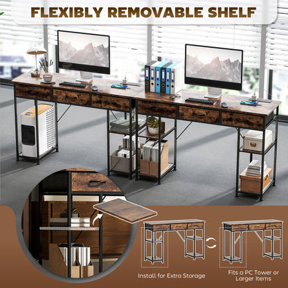 HOMCOM 120cm Computer Desk with Power Outlets, Office Desk Study Table with Fabric Drawers and Storage Shelves, Rustic Brown