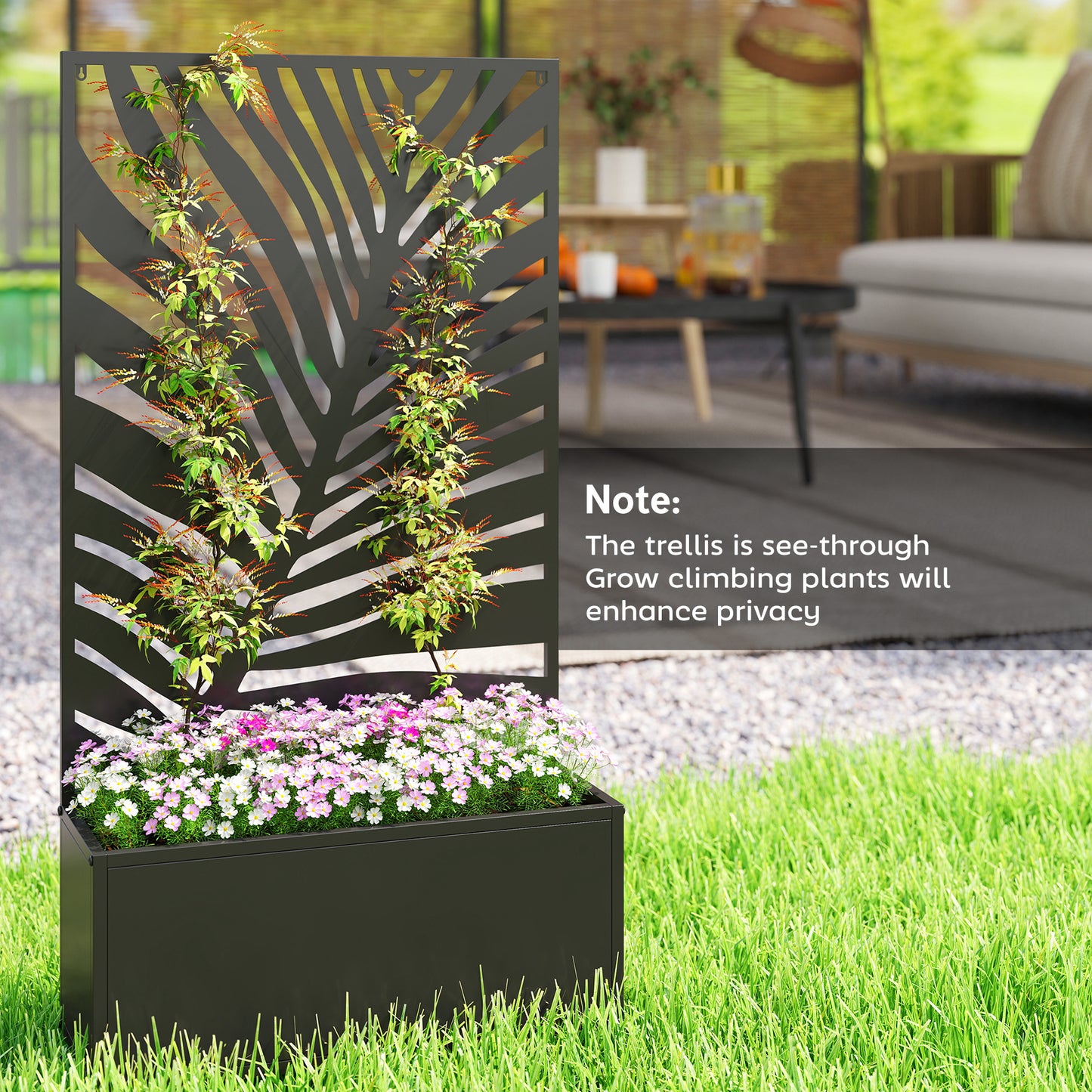 Outsunny Metal Garden Bed for Garden with Trellis, Wall Mounted or Freestanding Raised Planter with Privacy Screen