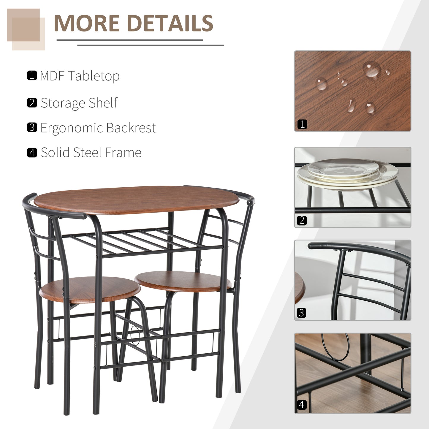 HOMCOM Three-Piece Compact Dining Set - Natural