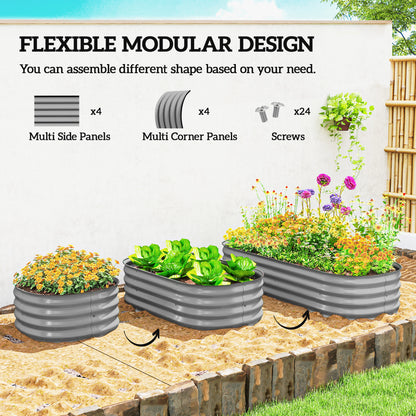 Outsunny Galvanised Raised Garden Bed, Metal Planter Box with Safety Edging, for Flowers, Herbs, Succulents, Silver