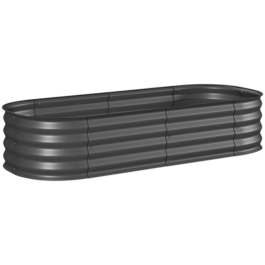 Outsunny Galvanised Raised Garden Bed, Metal Planter Box with Safety Edging, for Flowers, Herbs, Succulents, Dark Grey