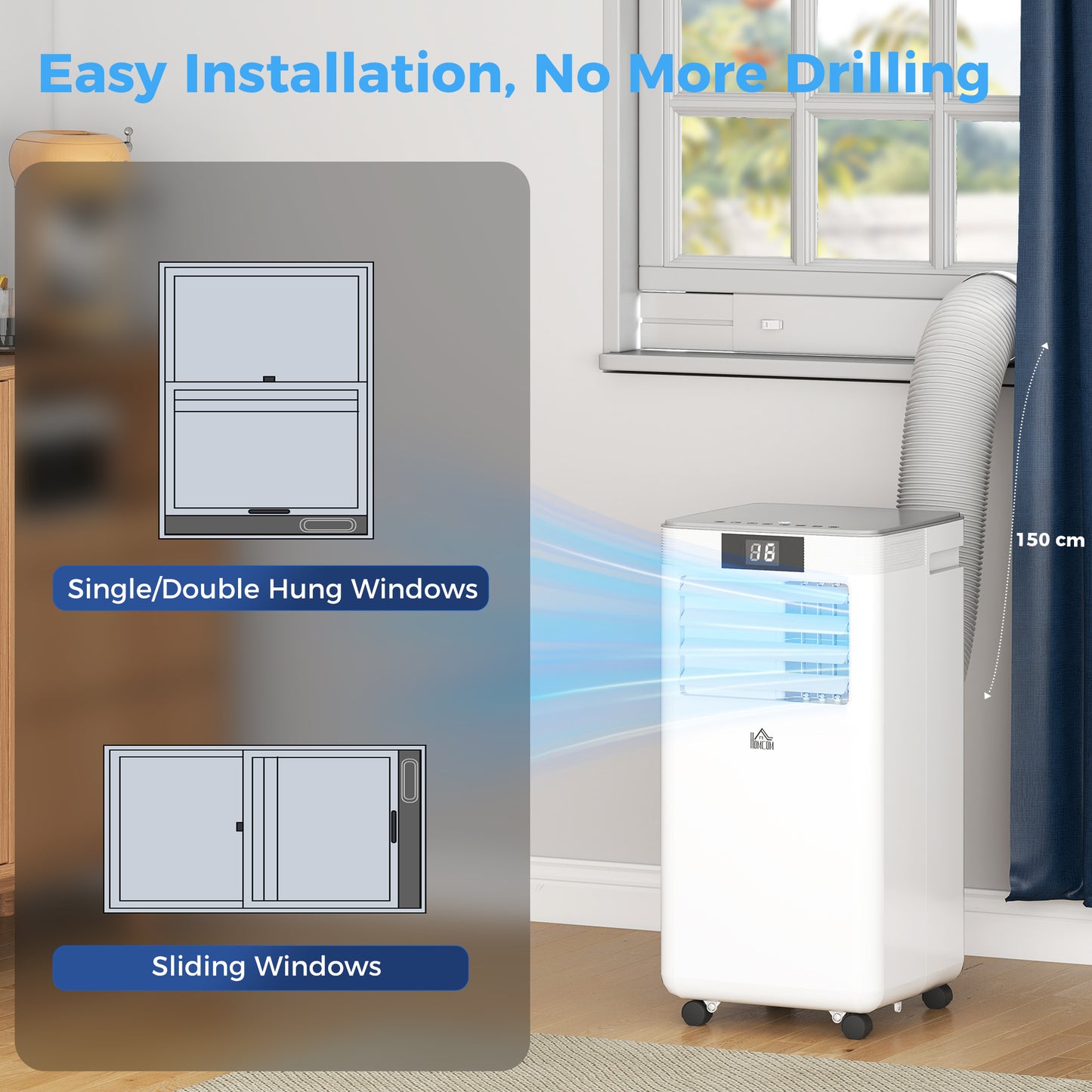 HOMCOM 10000 BTU Air Conditioning Unit, 4-in-1 Portable Air Conditioner, Dehumidifier, Cooling, Fan, Sleep Mode, with Remote Control, LED Display, 2 Speeds, 24H Timer, Window Venting Kit, 22m²