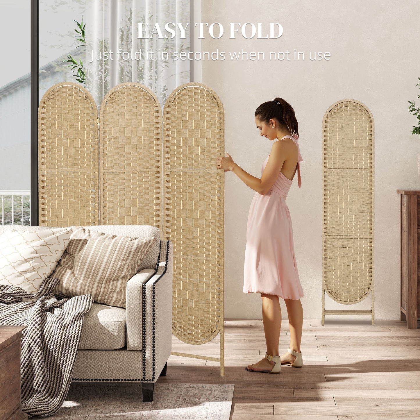 HOMCOM Freestanding Privacy Screen, 3 Panel Folding Room Divider for Living Room, Bedroom and Office, Natural Wood Finish