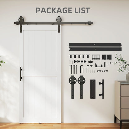 HOMCOM 183cm Sliding Barn Door Kit, Sliding Door with Track, Hardware, Upgraded Rollers and Floor Guide, Handle, White
