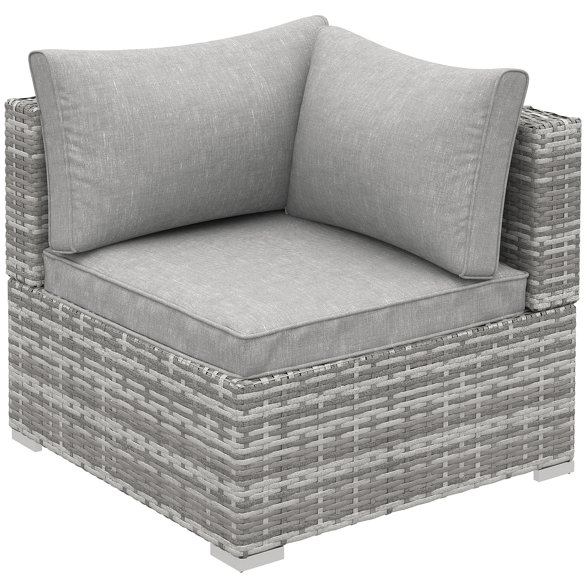 Outsunny Outdoor PE Rattan Corner Sofa, Garden Wicker Furniture Single Sofa Chair w/ Cushions, Light Grey--ChewyGames-ChewyGames