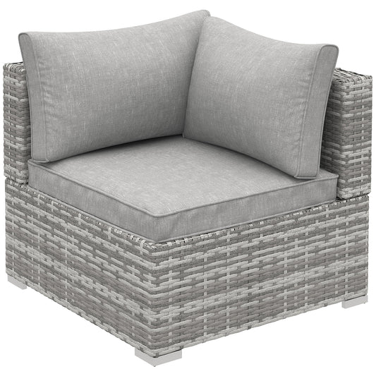 Outsunny Outdoor PE Rattan Corner Sofa, Garden Wicker Furniture Single Sofa Chair w/ Cushions, Light Grey--ChewyGames-ChewyGames