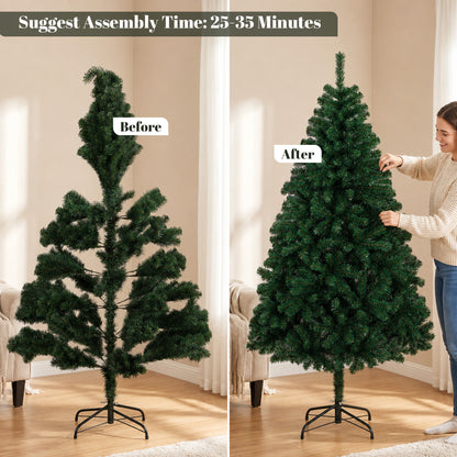 HOMCOM 6ft Artificial Christmas Tree, Fir Hinged Xmas Tree with 700 Branch Tips, Foldable Steel Stand, Green