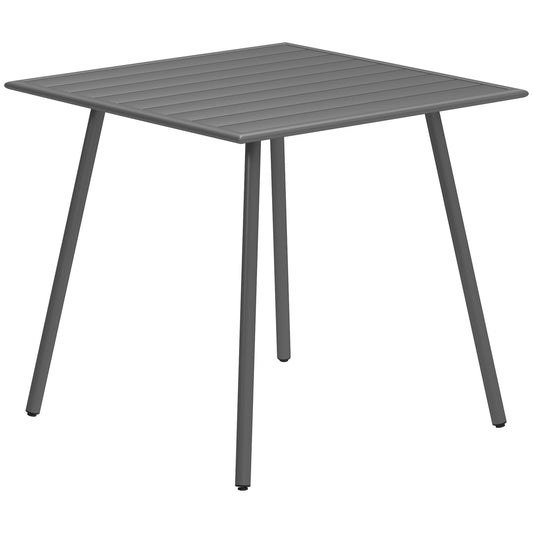 Outsunny Square Garden Table with Slat Top, Steel Frame, Outdoor Table for 4 Person, 80 x 80 x 74 cm, Grey--ChewyGames-ChewyGames
