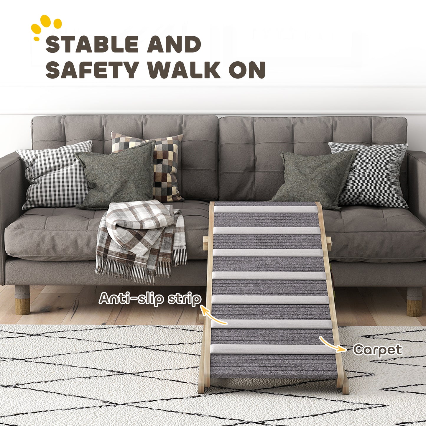 PawHut Adjustable Folding Dog Ramp for Couch Pet Ladder 4 Heights 35–50cm