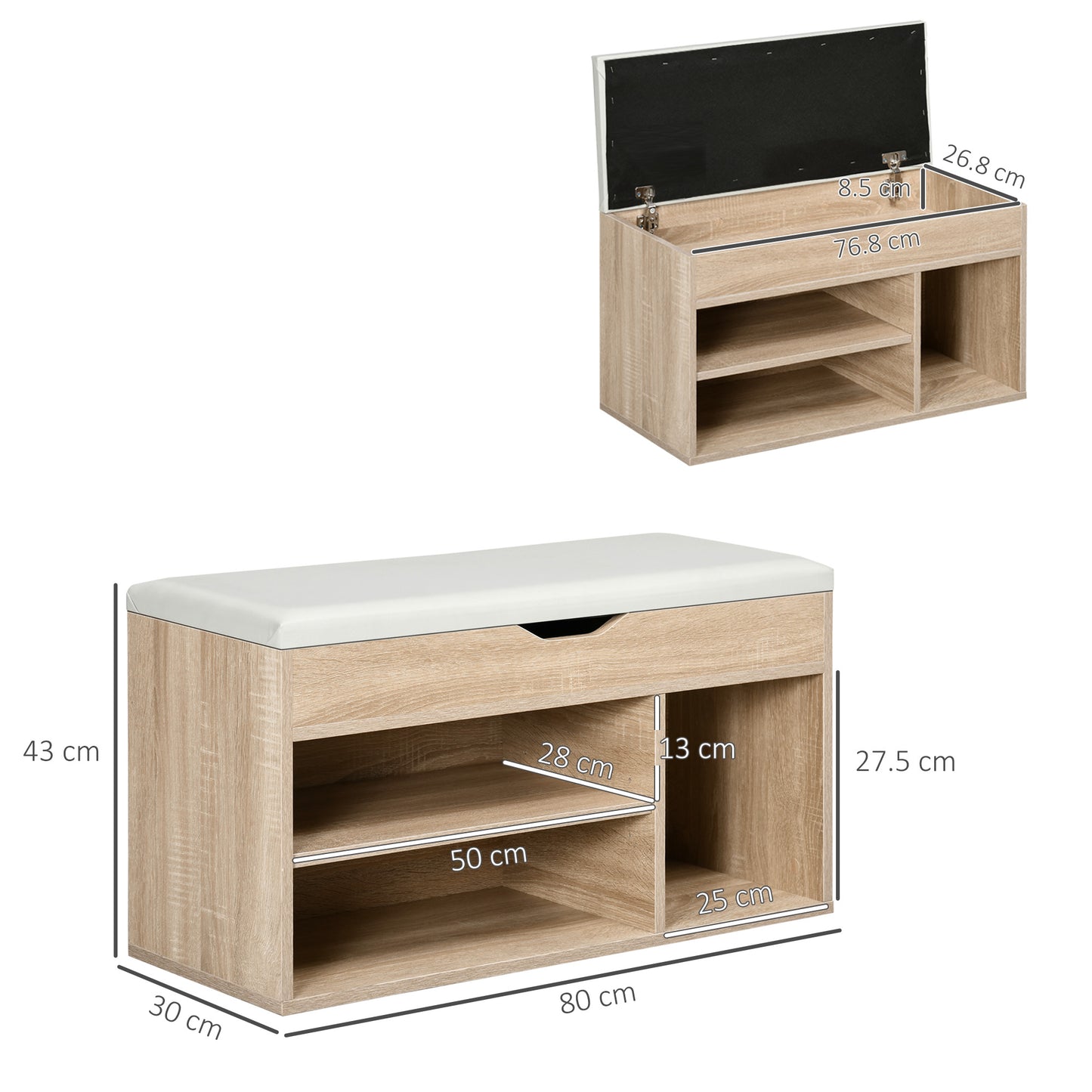 HOMCOM Shoes Cabinet Bench Hidden Storage Padded Seat Organiser Footwear Rack Hallway Oak Tone--ChewyGames-ChewyGames