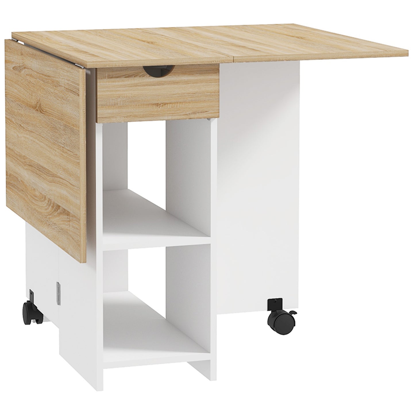 HOMCOM Folding Dining Table, Drop Leaf Table for Small Spaces, Foldable Table with Drawer and Storage Shelves for Kitchen, Dining Room, Oak--ChewyGames-ChewyGames