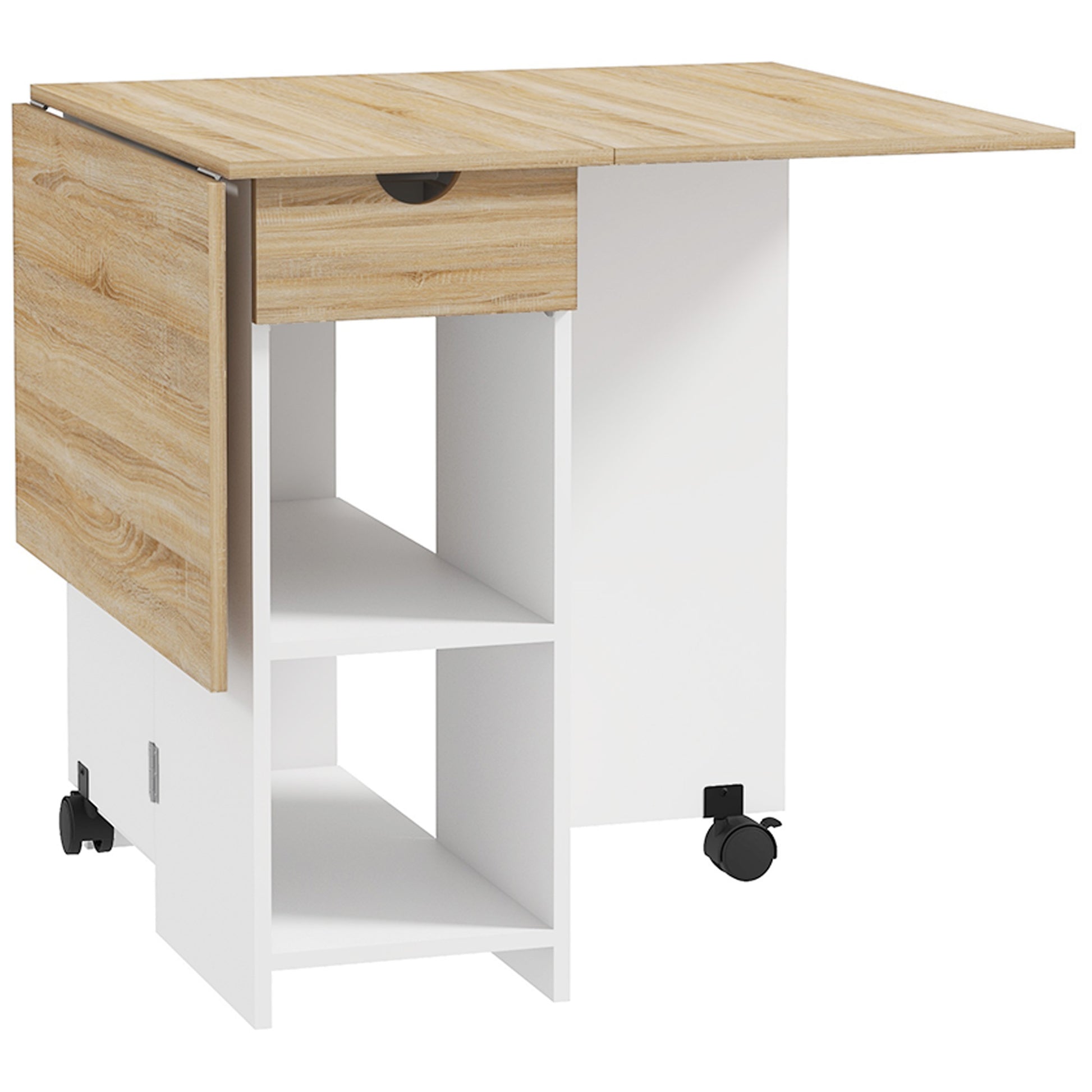 HOMCOM Folding Dining Table, Drop Leaf Table for Small Spaces, Foldable Table with Drawer and Storage Shelves for Kitchen, Dining Room, Oak--ChewyGames-ChewyGames