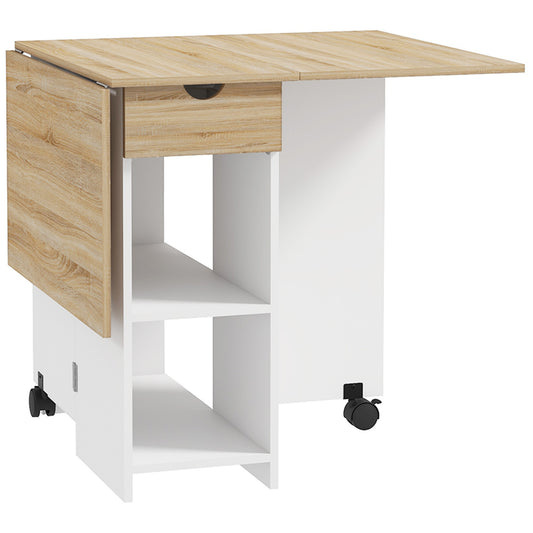 HOMCOM Folding Dining Table, Drop Leaf Table for Small Spaces, Foldable Table with Drawer and Storage Shelves for Kitchen, Dining Room, Oak--ChewyGames-ChewyGames