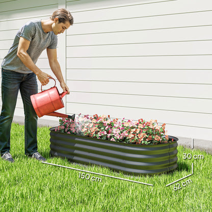 Outsunny Galvanised Raised Garden Bed, Metal Planter Box with Safety Edging, for Flowers, Herbs, Succulents, Dark Grey