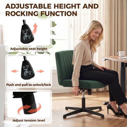 HOMCOM Flannel Criss Cross Legged Desk Chair, Armless Office Chair No Wheels, Green