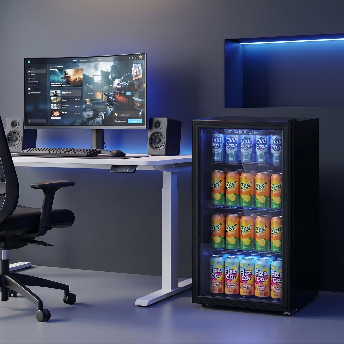 HOMCOM 90L Drinks Fridge, 139 Can Under Counter Freestanding Beer Fridge with LED Light