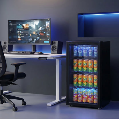 HOMCOM 90L Drinks Fridge, 139 Can Under Counter Freestanding Beer Fridge with LED Light