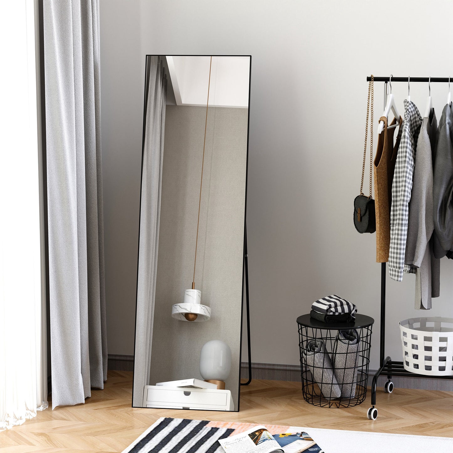 HOMCOM Full Length Dressing Mirror, Floor Standing or Wall Hanging, Aluminium Alloy Framed Full Body Mirror for Bedroom, Living Room, 50 x 161.5cm, Black