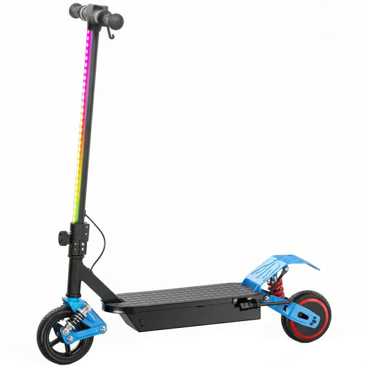 AIYAPLAY Foldable Kids Electric Scooter with LCD Display, Dual Shock Absorption, Up to 15 KM/H, Max Range 6 KM for Age 6-14, Blue