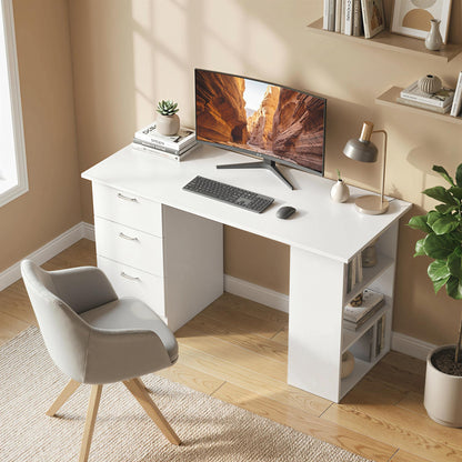 HOMCOM Computer Desk with Drawers, Home Office Desk, Writing Table, PC Workstation with 3 Storage Shelves for Working, Study, 120 x 49 x 72 cm, White
