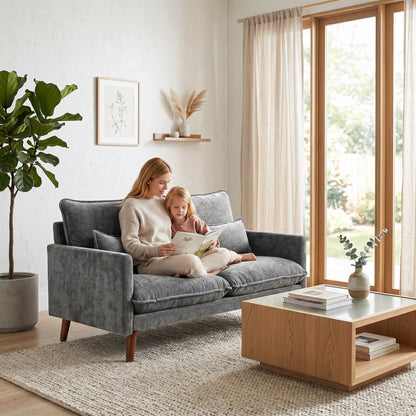 HOMCOM 2 Seater Sofa, Loveseat Sofa with Spring Cushions, Wide and Deep Seat, Wood Legs, Grey