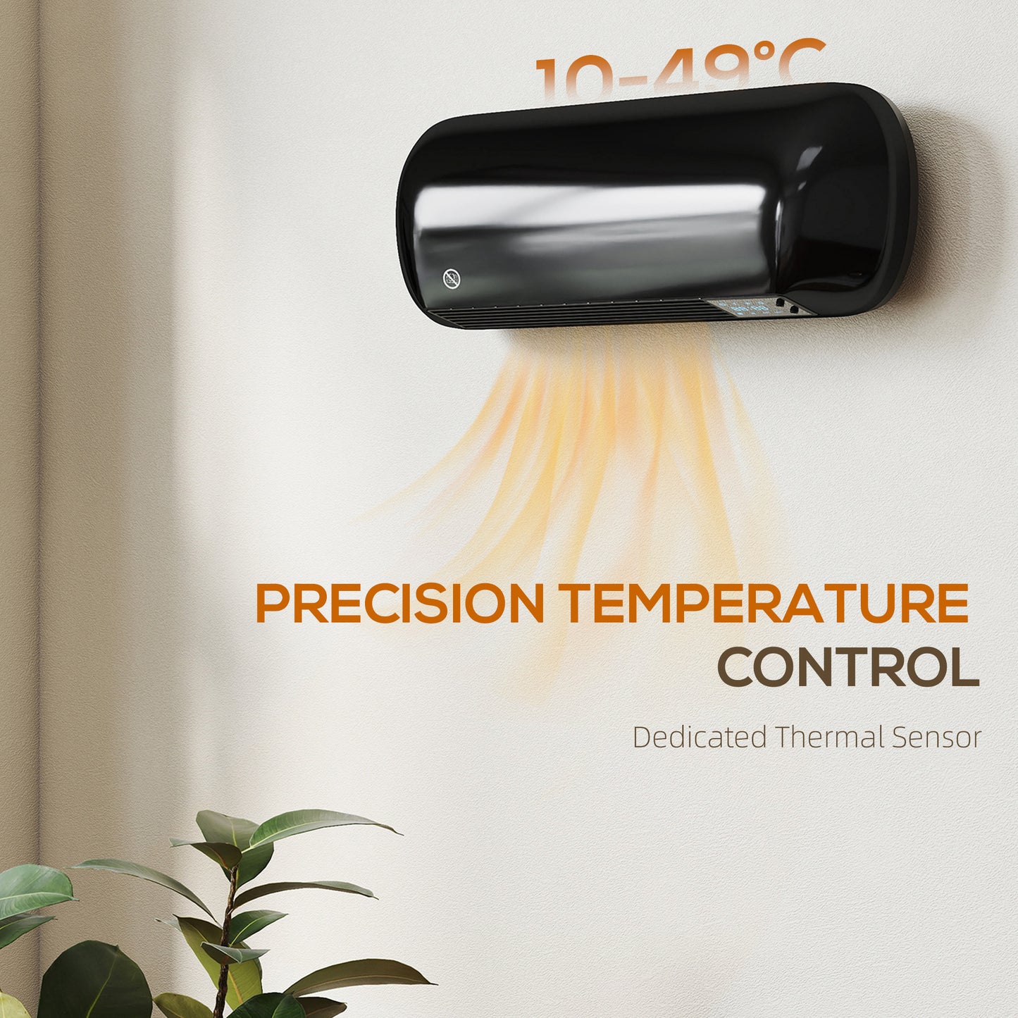HOMCOM 2000W Ceramic Electric Heater with Fan, Adjustable Thermostat, Wall Mounted - Black