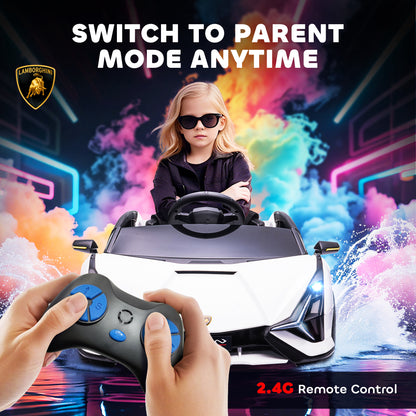 HOMCOM Lamborghini Sian Licensed 12V Electric Car for Kids 2 Motors Toy Car with Remote Control Music Lights MP3 for 3-5 Years White