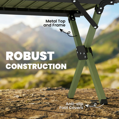Outsunny 4ft Folding Camping Table, Waterproof Picnic Table with Roll Up Top and Metal Frame, Green