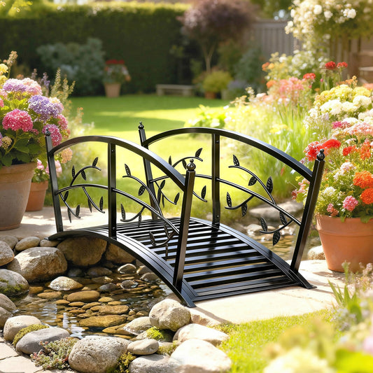 Outsunny 1.2M Metal Garden Bridge with Safety Railings, Outdoor Pond Bridge, Arch Decorative Footbridge for Creek Stream