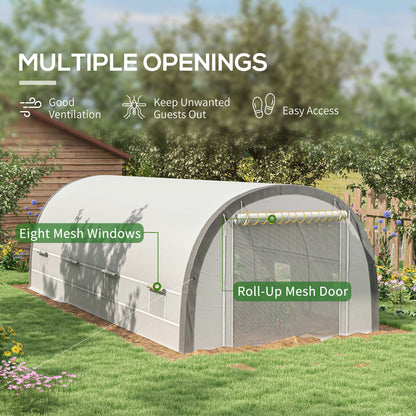Outsunny 6x3m Polytunnel Greenhouse for Seedlings & Plants Upgraded Structure Mesh Door Windows, White
