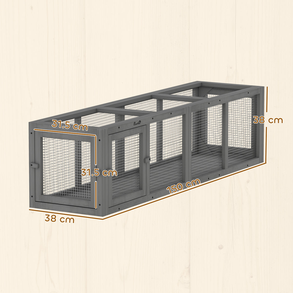 PawHut Outdoor Cat Tunnel, Wooden Play Cat Enclosure, Extendable Pet Run with 3 Doors, for Indoor and Outdoor Use, Grey