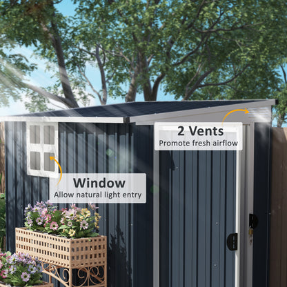 Outsunny 4 x 6ft Garden Metal Shed, Outdoor Storage Shed with Window, 2 Vents and Lockable Door, Dark Grey