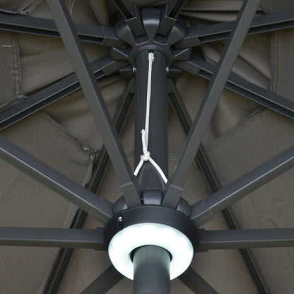 Outsunny 2.7m Garden Parasol Sun Umbrella w/ LED Solar Light Angled Canopy Grey