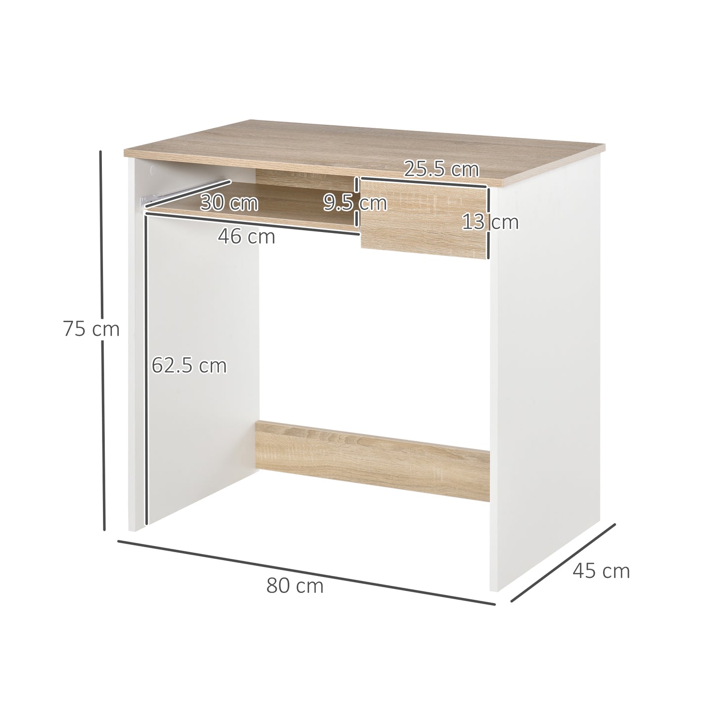 HOMCOM 80cm Compact Computer Desk with Keyboard Tray, Home Office Desk with Drawer for Bedroom Study, Oak