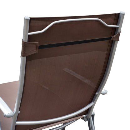 Outsunny Sun Lounger Steel Frame Outdoor Folding Chaise Texteline Lounge Chair Recliner with Headrest & 7 Levels Adjustable Backrest, Brown