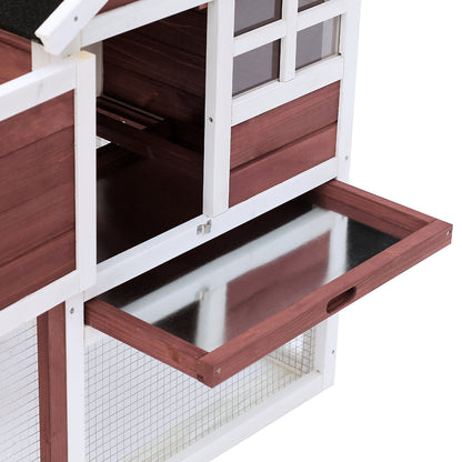 PawHut Rabbit Hutch Outdoor Wooden Guinea Pig Hutch Rabbit Run Bunny Cage Small Animal House Pull-Out Tray, Brown, 124 x 63 x 93 cm