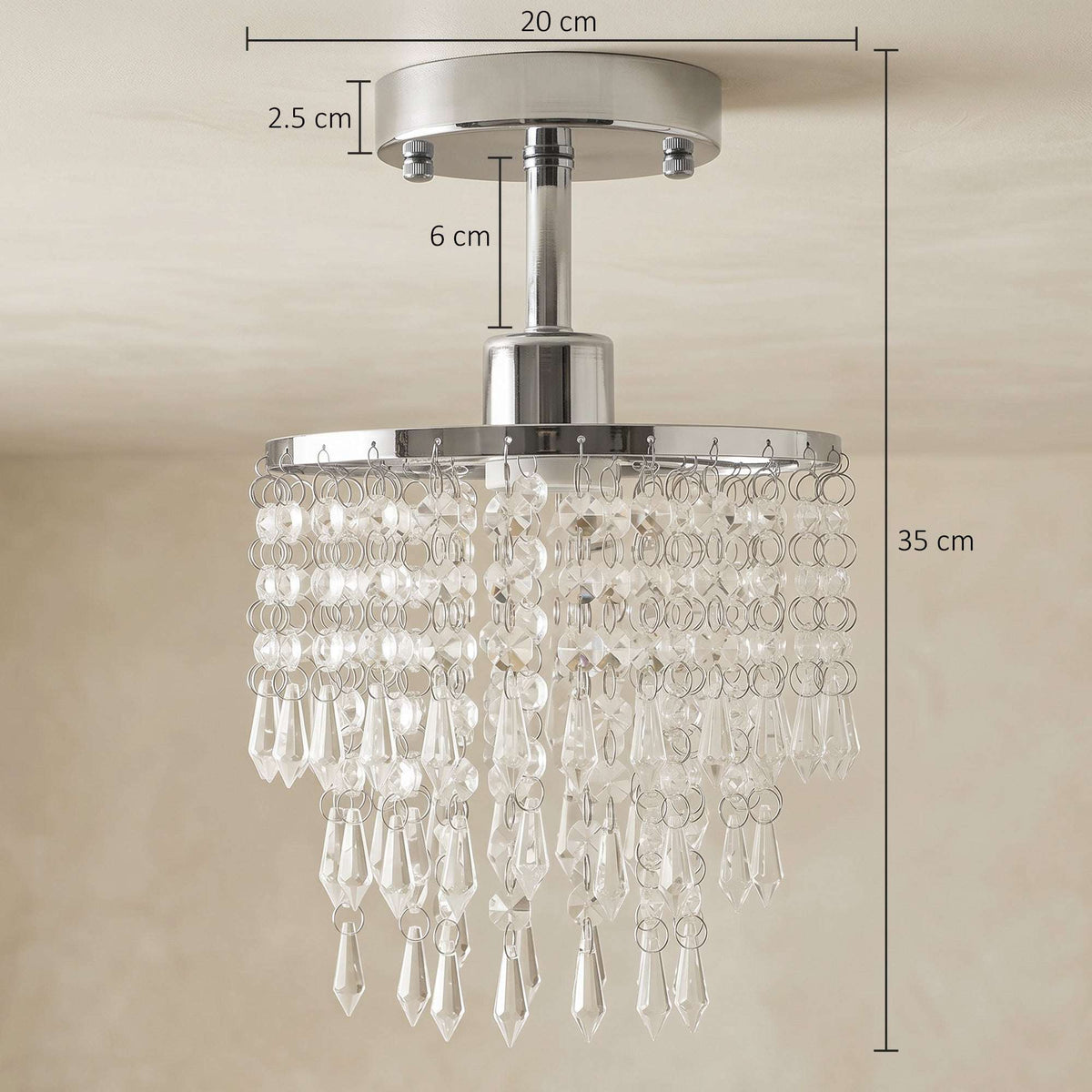 HOMCOM Crystal Ceiling Light with 57 Crystal Strands, Ceiling Light with Mounting Plate for Hallway, Silver Tone
