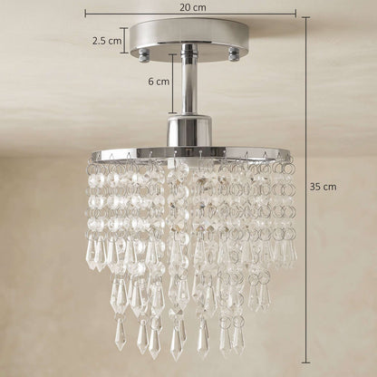 HOMCOM Crystal Ceiling Light with 57 Crystal Strands, Ceiling Light with Mounting Plate for Hallway, Silver Tone