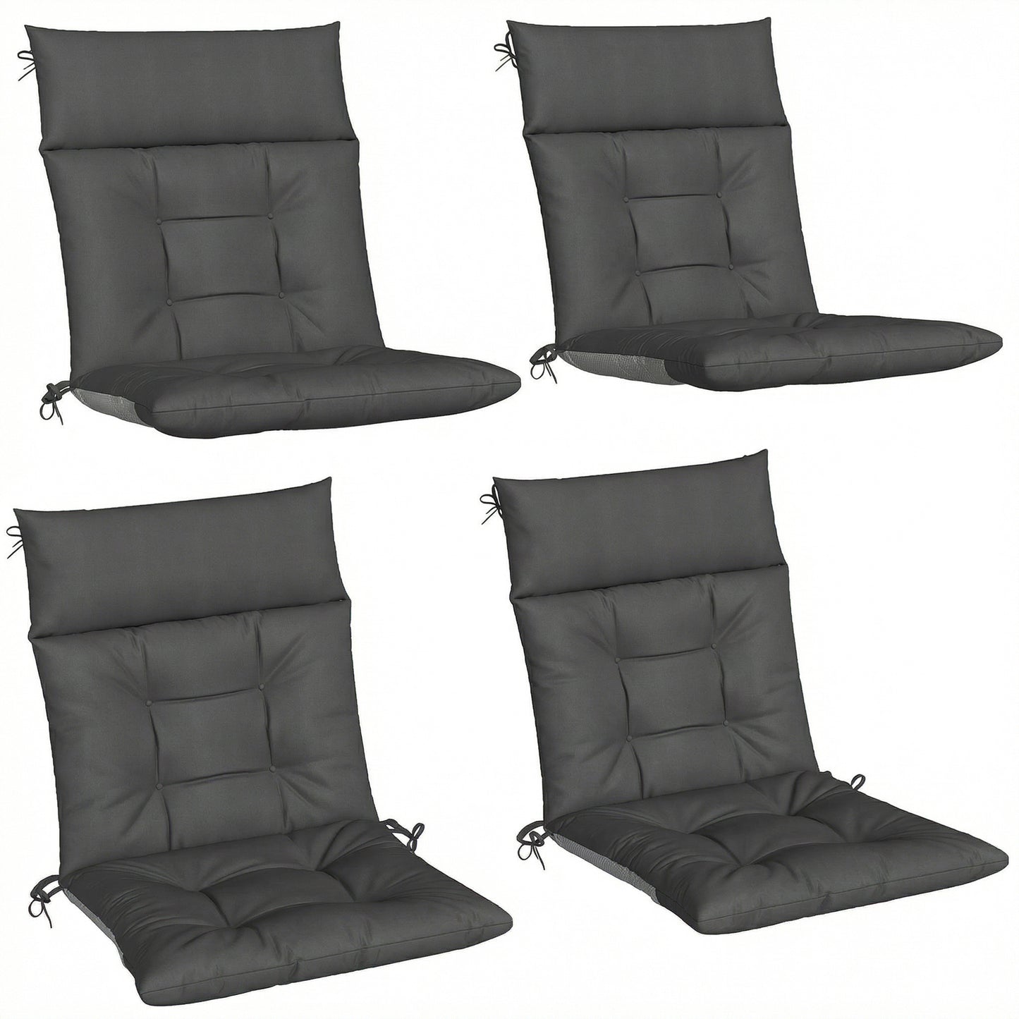 Outsunny Patio Chair Cushions Set of 4, Waterproof Non-Slip Lounge Chair Cushions, 112x53cm, Dark Grey--ChewyGames-ChewyGames