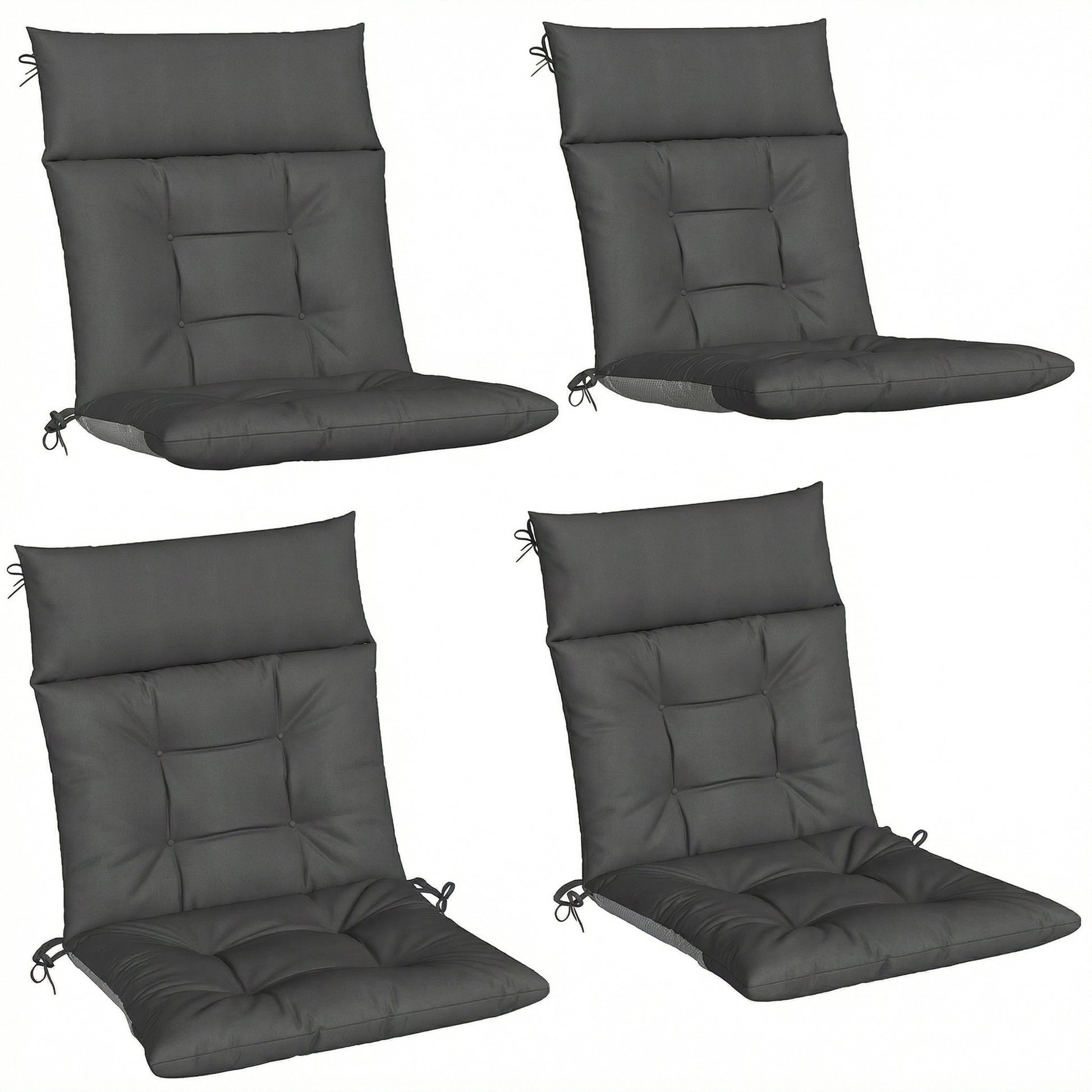 Outsunny Patio Chair Cushions Set of 4, Waterproof Non-Slip Lounge Chair Cushions, 112x53cm, Dark Grey--ChewyGames-ChewyGames