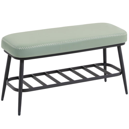 HOMCOM PU Leather Shoe Storage Bench - Green