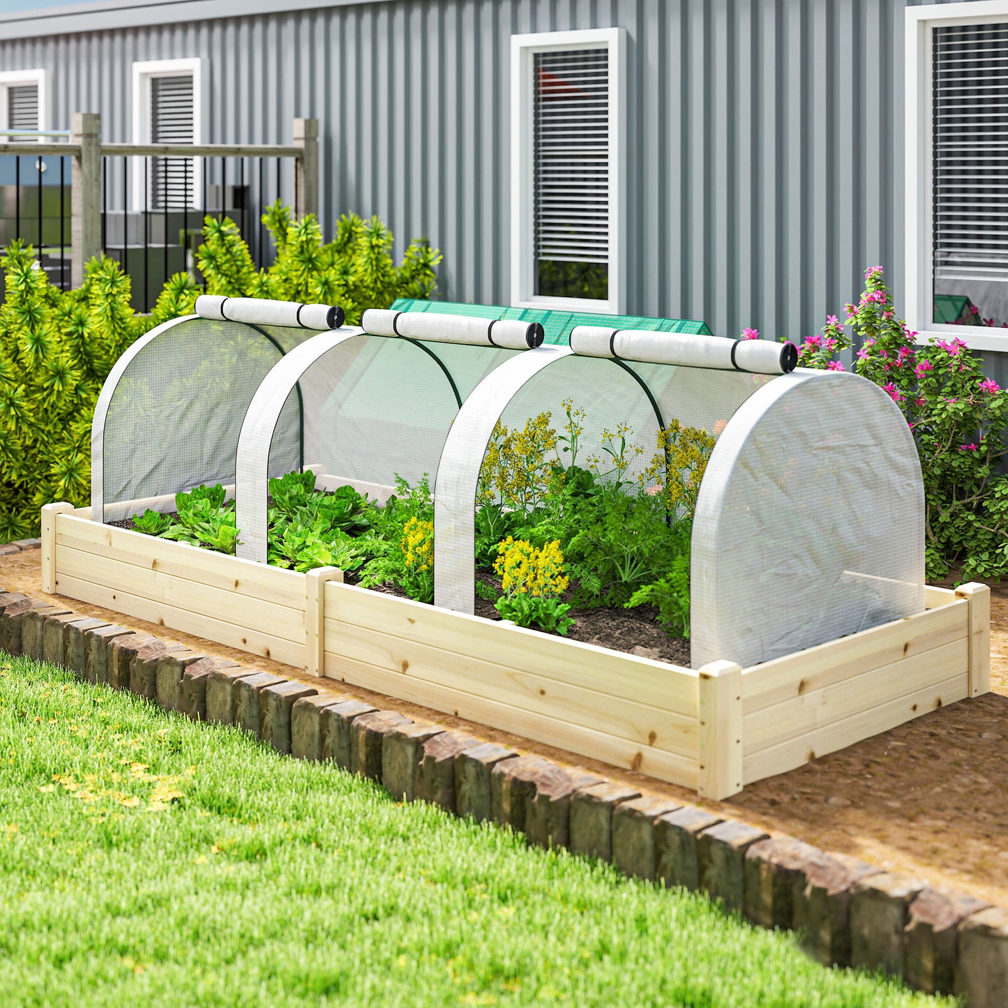 Outsunny 295  x 100 cm Low Tunnel Greenhouse - White