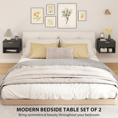 HOMCOM Floating Nightstands Set of 2, Modern Wall Mounted Bedside Tables, Black