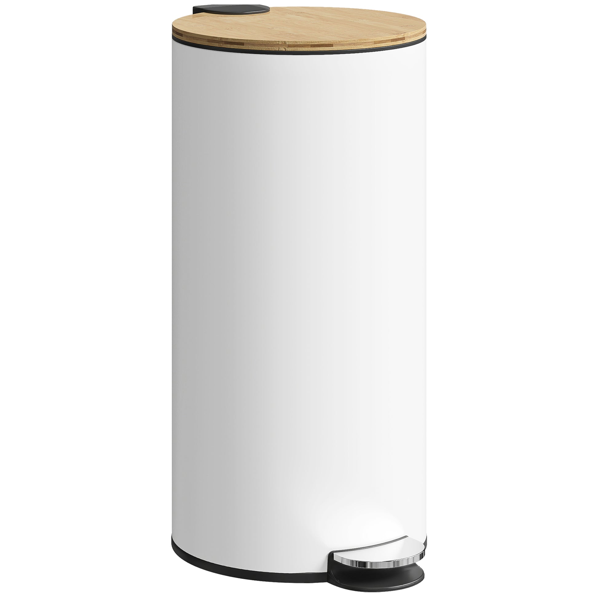 HOMCOM Kitchen Bin, 30 Litre Pedal Rubbish Bin with Removable Bucket, White and Natural--ChewyGames-ChewyGames
