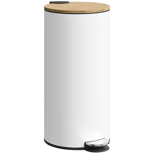 HOMCOM Kitchen Bin, 30 Litre Pedal Rubbish Bin with Removable Bucket, White and Natural--ChewyGames-ChewyGames