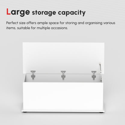 HOMCOM 113L Storage Chest, Storage Box with Flip-Top Lid and 2 Safety Hinges, Storage Trunk for Living Room, Entryway, 100 x 40 x 40 cm, White--ChewyGames-ChewyGames