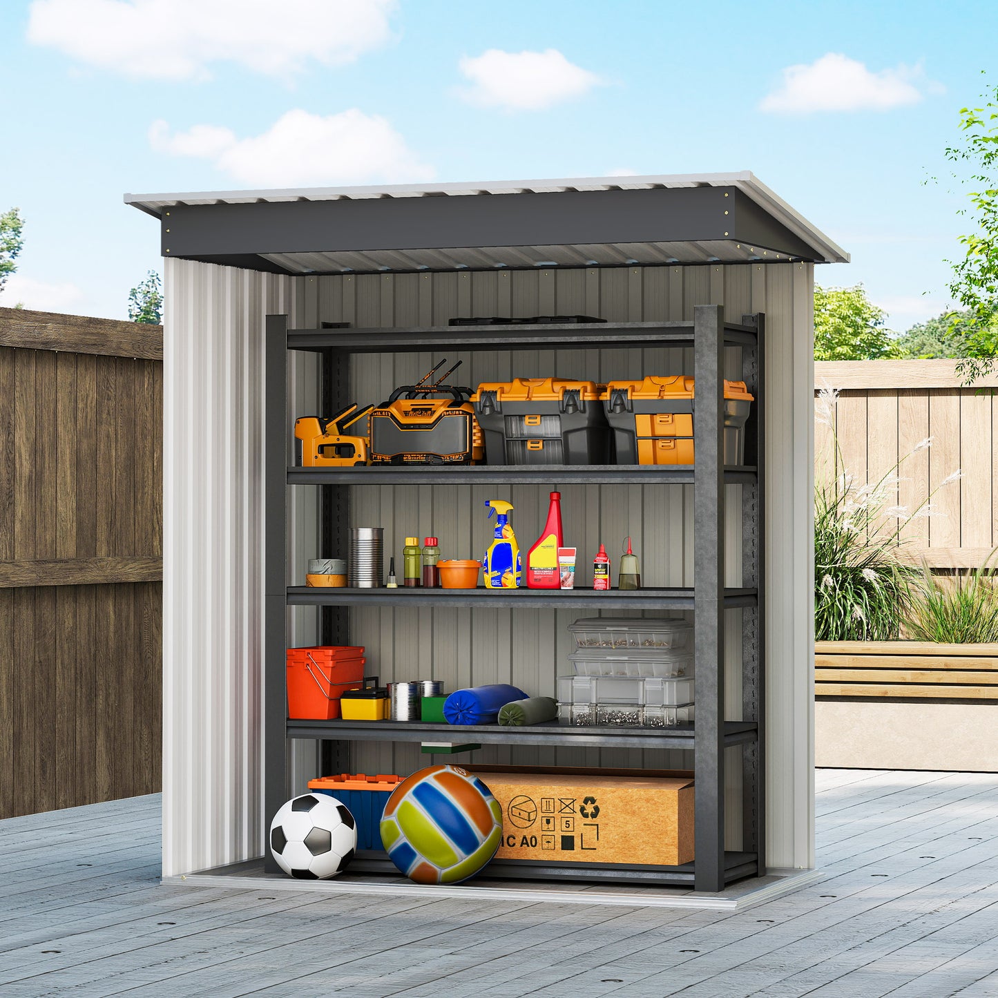 Outsunny 5 x 3ft Garden Storage Shed with Sliding Door and Sloped Roof Outdoor Equipment Tool, Black