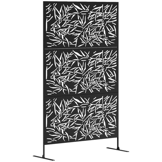 Outsunny Decorative Garden Privacy Screen with Stand, 6.5FT Freestanding Metal Outdoor Divider, Black