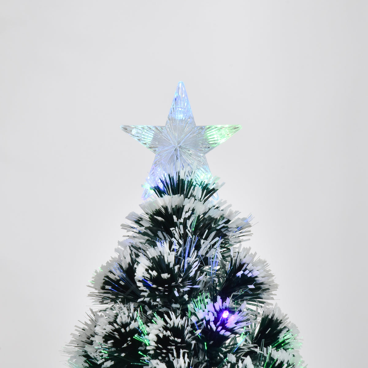 HOMCOM 4ft Artificial Prelit Christmas Tree, Snow Xmas Tree with Colourful LED Lighting Fiber Optics, Green White